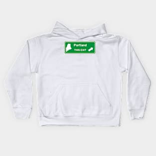 Portland, Maine Highway Exit Sign Kids Hoodie